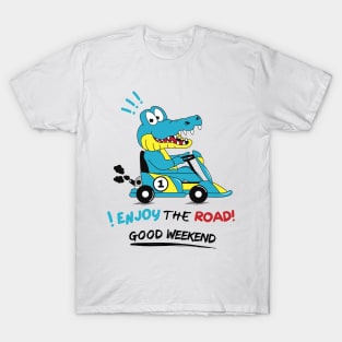 Funny crocodile driving a racing car T-Shirt